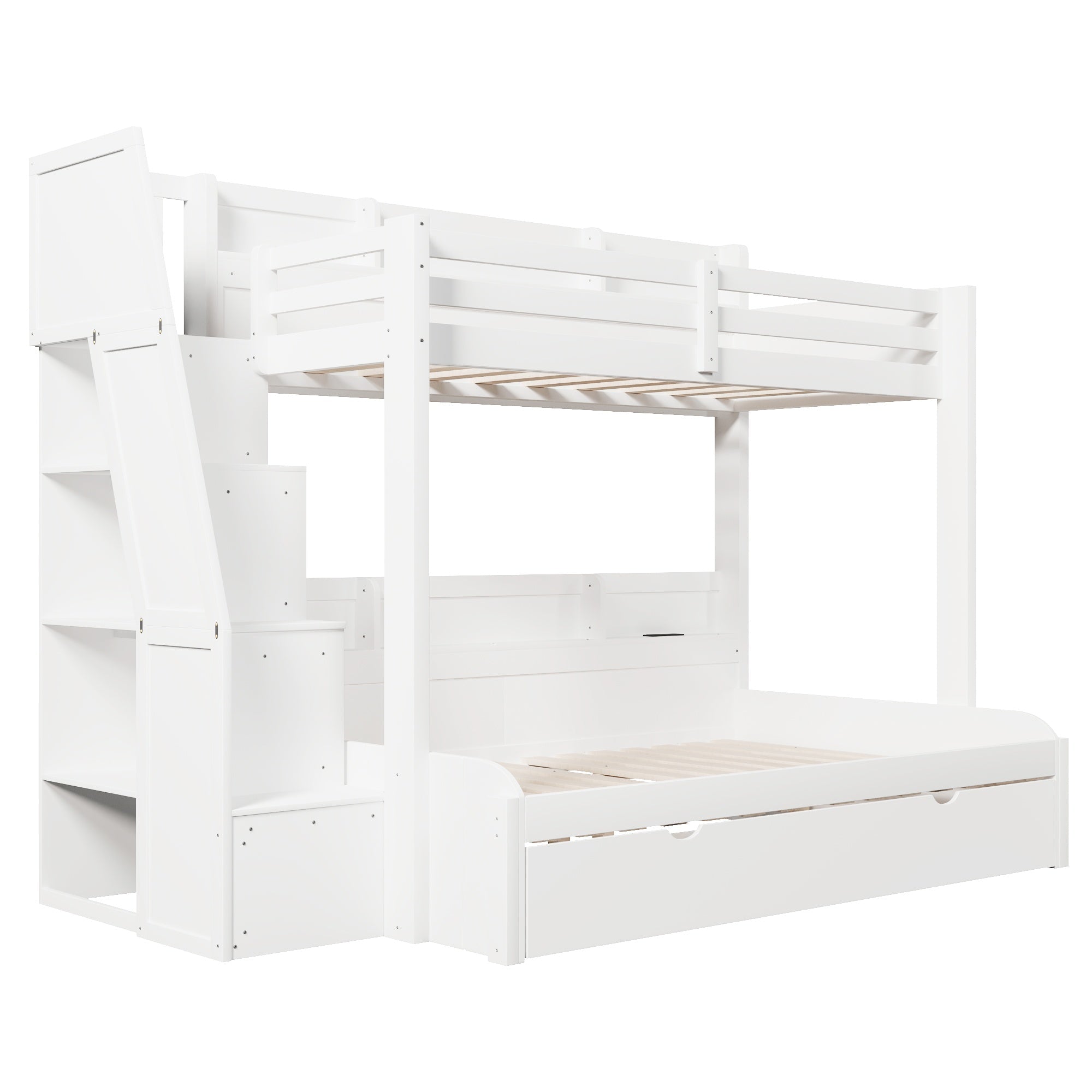 Bellemave® Twin Over Full Bunk Bed with Storage Staircase, Trundle, Built - in Shelves & USB Charging Station for Kids Teens - Bellemave