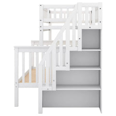 Bellemave® Twin over Full Bunk Bed with Storage Stairs - Bellemave