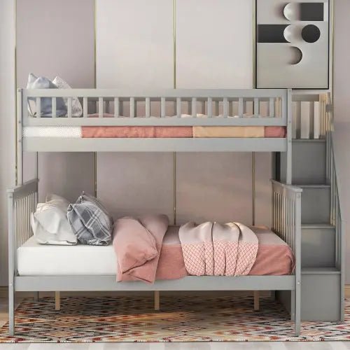 Bellemave® Twin over Full Bunk Bed with Storage Stairs - Bellemave