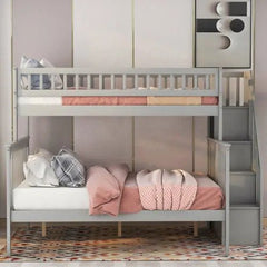 Bellemave® Twin over Full Bunk Bed with Storage Stairs - Bellemave
