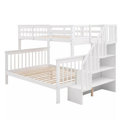 Bellemave® Twin Over Full Bunk Bed with Storage Stairs & Guardrail, Wooden Bunk Bed Frame with Storage Shelves for Kids, Teens & Adults - Bellemave
