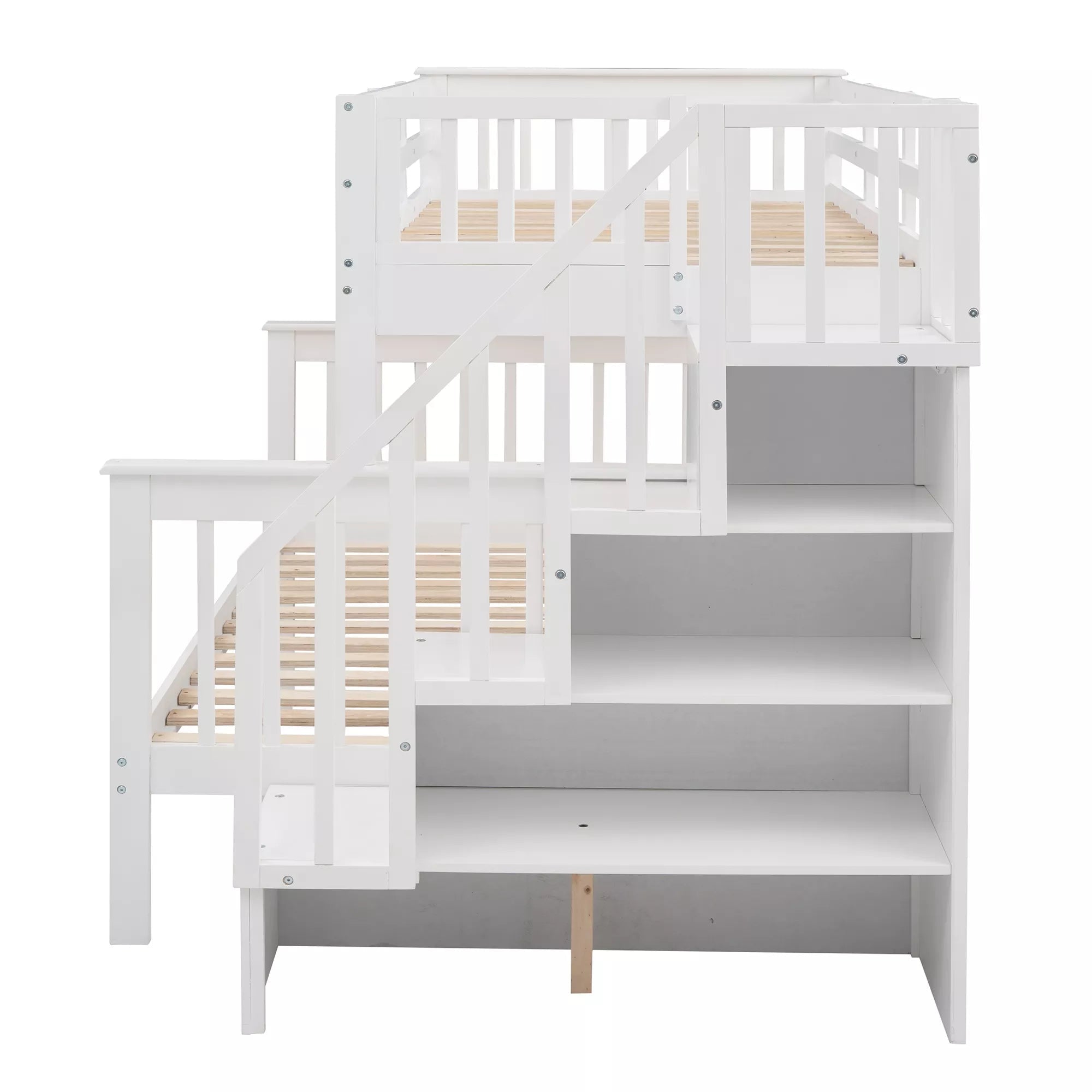 Bellemave® Twin Over Full Bunk Bed with Storage Stairs & Guardrail, Wooden Bunk Bed Frame with Storage Shelves for Kids, Teens & Adults - Bellemave