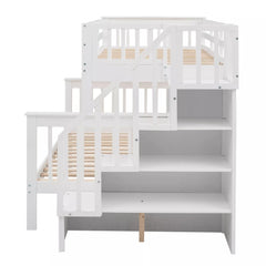Bellemave® Twin Over Full Bunk Bed with Storage Stairs & Guardrail, Wooden Bunk Bed Frame with Storage Shelves for Kids, Teens & Adults - Bellemave