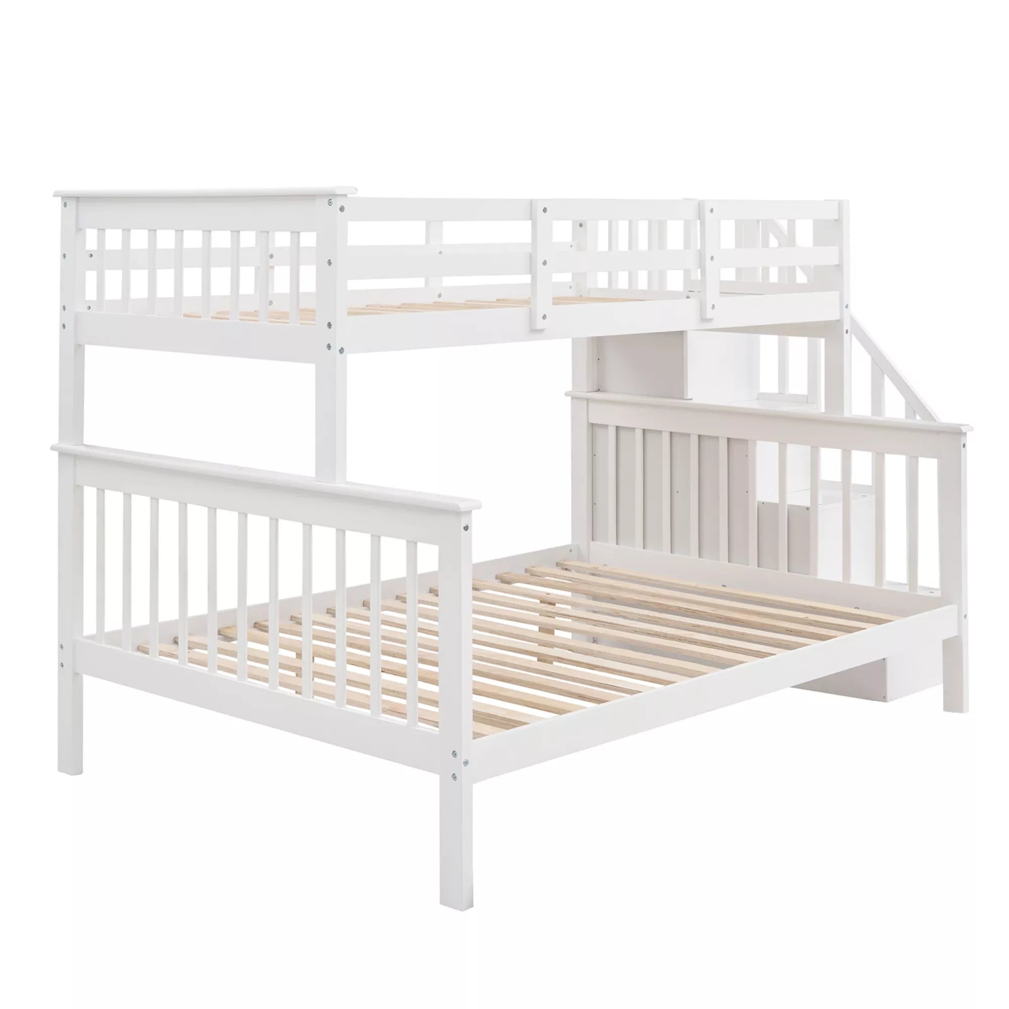 Bellemave® Twin Over Full Bunk Bed with Storage Stairs & Guardrail, Wooden Bunk Bed Frame with Storage Shelves for Kids, Teens & Adults - Bellemave