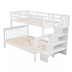 Bellemave® Twin Over Full Bunk Bed with Storage Stairs & Guardrail, Wooden Bunk Bed Frame with Storage Shelves for Kids, Teens & Adults - Bellemave