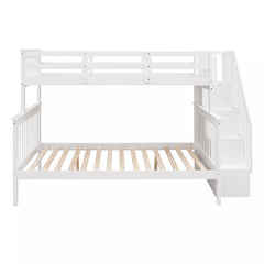 Bellemave® Twin Over Full Bunk Bed with Storage Stairs & Guardrail, Wooden Bunk Bed Frame with Storage Shelves for Kids, Teens & Adults - Bellemave