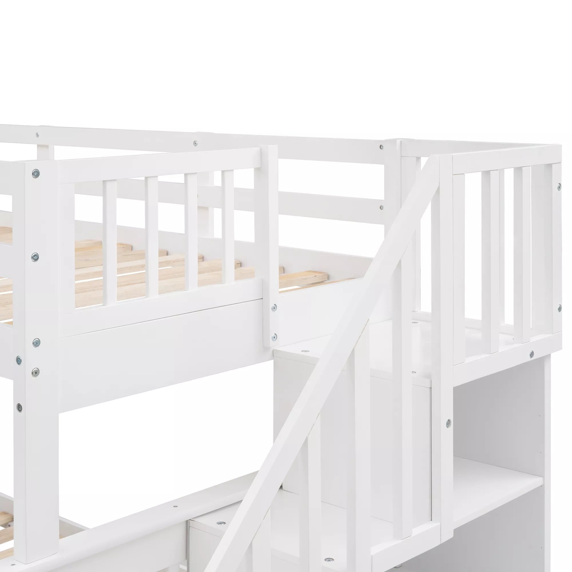 Bellemave® Twin Over Full Bunk Bed with Storage Stairs & Guardrail, Wooden Bunk Bed Frame with Storage Shelves for Kids, Teens & Adults - Bellemave