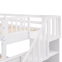 Bellemave® Twin Over Full Bunk Bed with Storage Stairs & Guardrail, Wooden Bunk Bed Frame with Storage Shelves for Kids, Teens & Adults - Bellemave