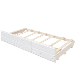Bellemave® Twin over Full Bunk Bed with Trundle and 3 Drawers - Bellemave