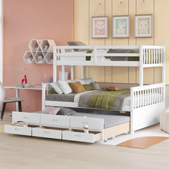 Bellemave® Twin over Full Bunk Bed with Trundle and 3 Drawers - Bellemave