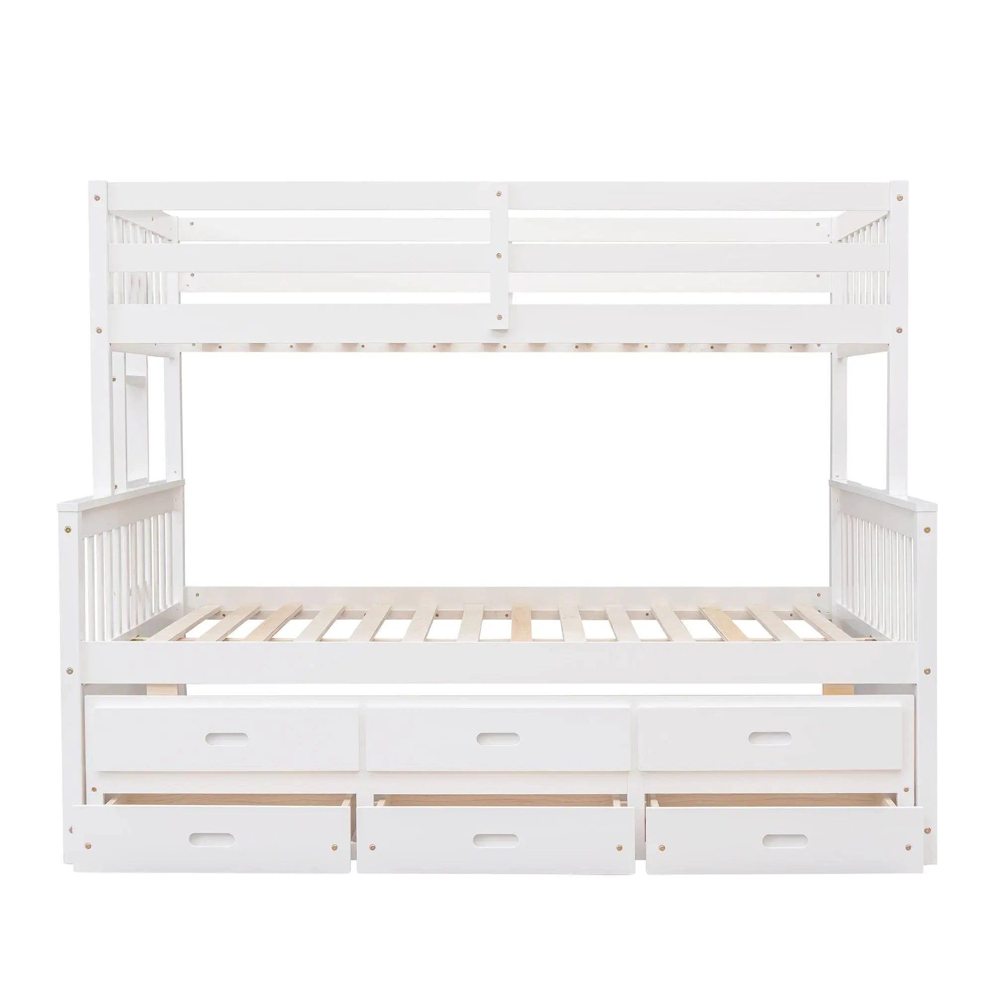 Bellemave® Twin over Full Bunk Bed with Trundle and 3 Drawers - Bellemave