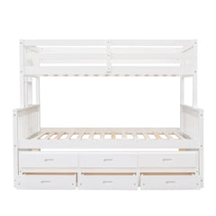Bellemave® Twin over Full Bunk Bed with Trundle and 3 Drawers - Bellemave