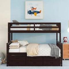 Bellemave® Twin over Full Bunk Bed with Trundle and 3 Drawers - Bellemave