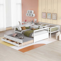 Bellemave® Twin over Full Bunk Bed with Trundle and 3 Drawers - Bellemave