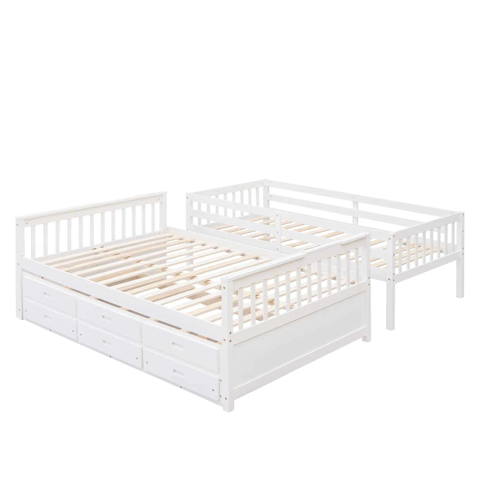 Bellemave® Twin over Full Bunk Bed with Trundle and 3 Drawers - Bellemave