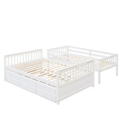 Bellemave® Twin over Full Bunk Bed with Trundle and 3 Drawers - Bellemave