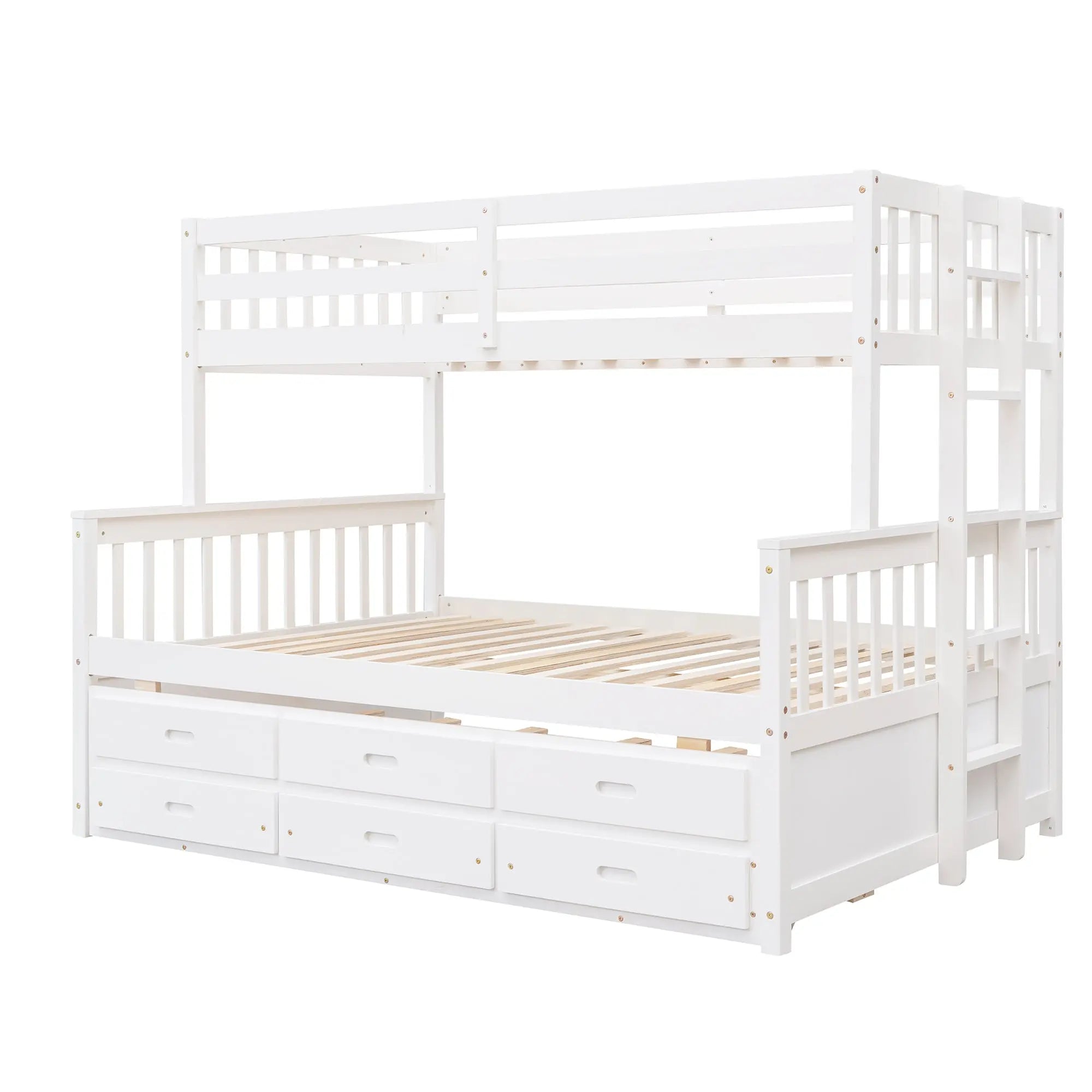 Bellemave® Twin over Full Bunk Bed with Trundle and 3 Drawers - Bellemave