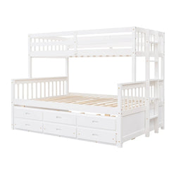 Bellemave® Twin over Full Bunk Bed with Trundle and 3 Drawers - Bellemave