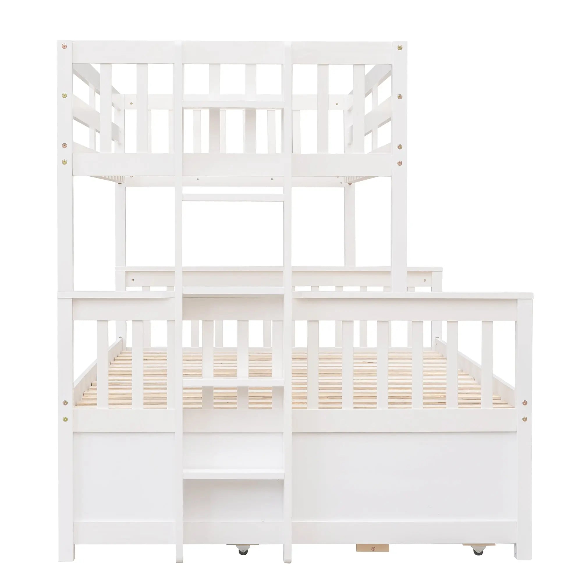 Bellemave® Twin over Full Bunk Bed with Trundle and 3 Drawers - Bellemave