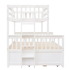 Bellemave® Twin over Full Bunk Bed with Trundle and 3 Drawers - Bellemave