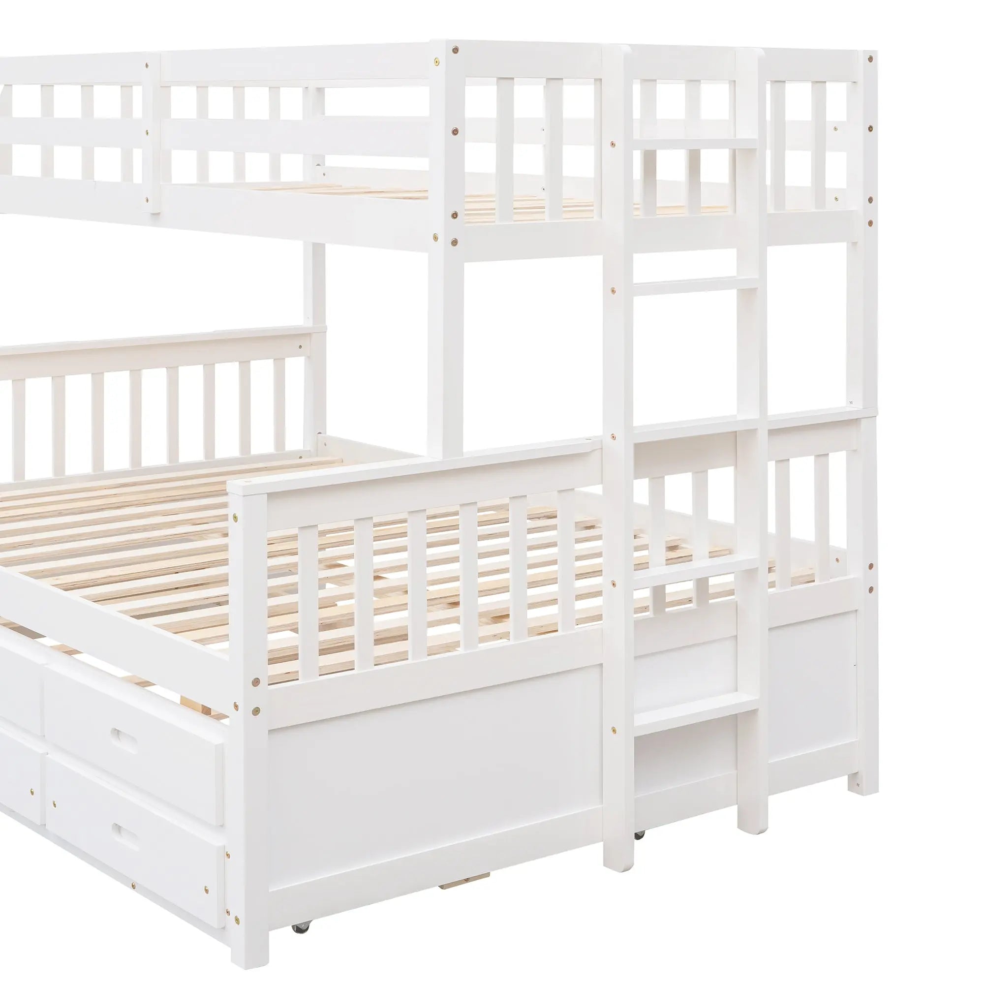 Bellemave® Twin over Full Bunk Bed with Trundle and 3 Drawers - Bellemave