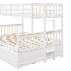 Bellemave® Twin over Full Bunk Bed with Trundle and 3 Drawers - Bellemave