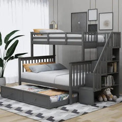 Bellemave® Twin over Full Bunk Bed with Trundle Bed - Bellemave