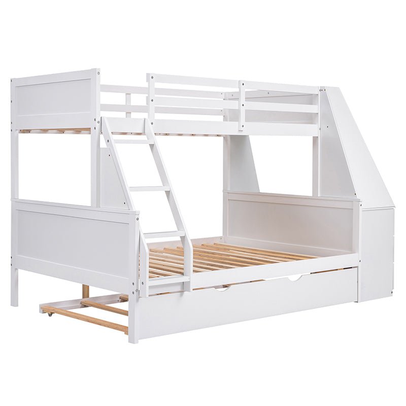 Bellemave® Twin over Full Bunk Bed with Trundle Bed and Built - in Desk, 3 Drawers and Shelf - Bellemave