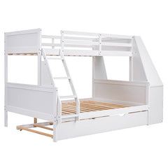 Bellemave® Twin over Full Bunk Bed with Trundle Bed and Built - in Desk, 3 Drawers and Shelf - Bellemave