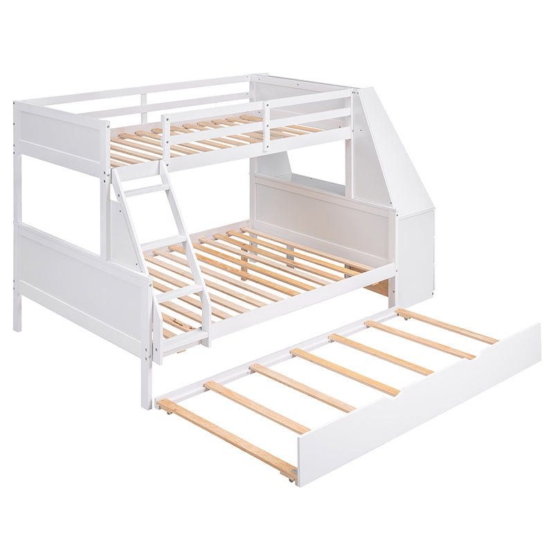 Bellemave® Twin over Full Bunk Bed with Trundle Bed and Built - in Desk, 3 Drawers and Shelf - Bellemave