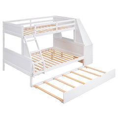 Bellemave® Twin over Full Bunk Bed with Trundle Bed and Built - in Desk, 3 Drawers and Shelf - Bellemave