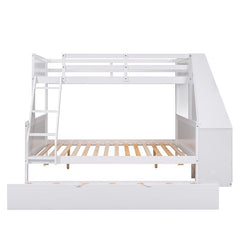 Bellemave® Twin over Full Bunk Bed with Trundle Bed and Built - in Desk, 3 Drawers and Shelf - Bellemave