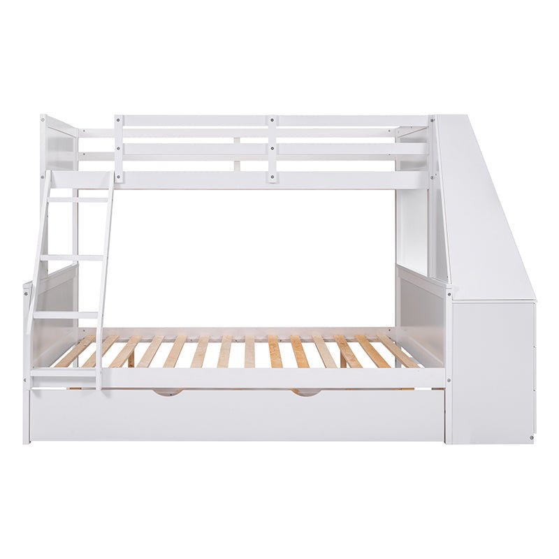 Bellemave® Twin over Full Bunk Bed with Trundle Bed and Built - in Desk, 3 Drawers and Shelf - Bellemave