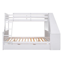 Bellemave® Twin over Full Bunk Bed with Trundle Bed and Built - in Desk, 3 Drawers and Shelf - Bellemave