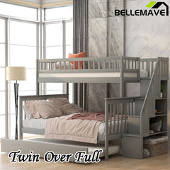 Bellemave® Twin over Full Bunk Bed with Trundle Bed and Staircase - Bellemave