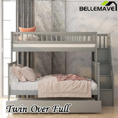 Bellemave® Twin over Full Bunk Bed with Trundle Bed and Staircase - Bellemave