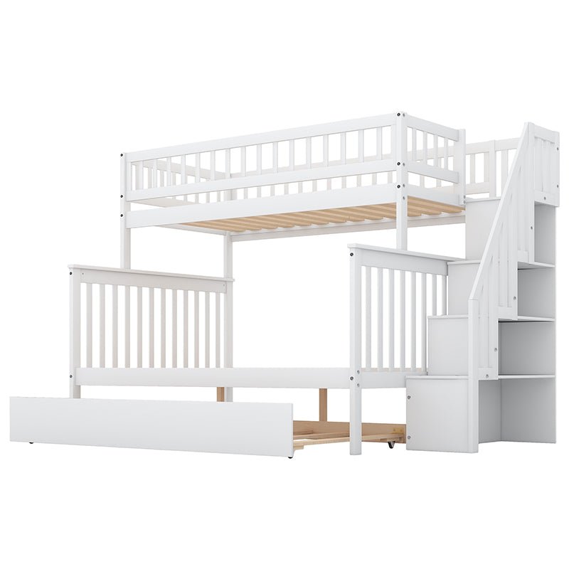 Bellemave® Twin over Full Bunk Bed with Trundle Bed and Staircase - Bellemave