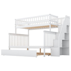 Bellemave® Twin over Full Bunk Bed with Trundle Bed and Staircase - Bellemave