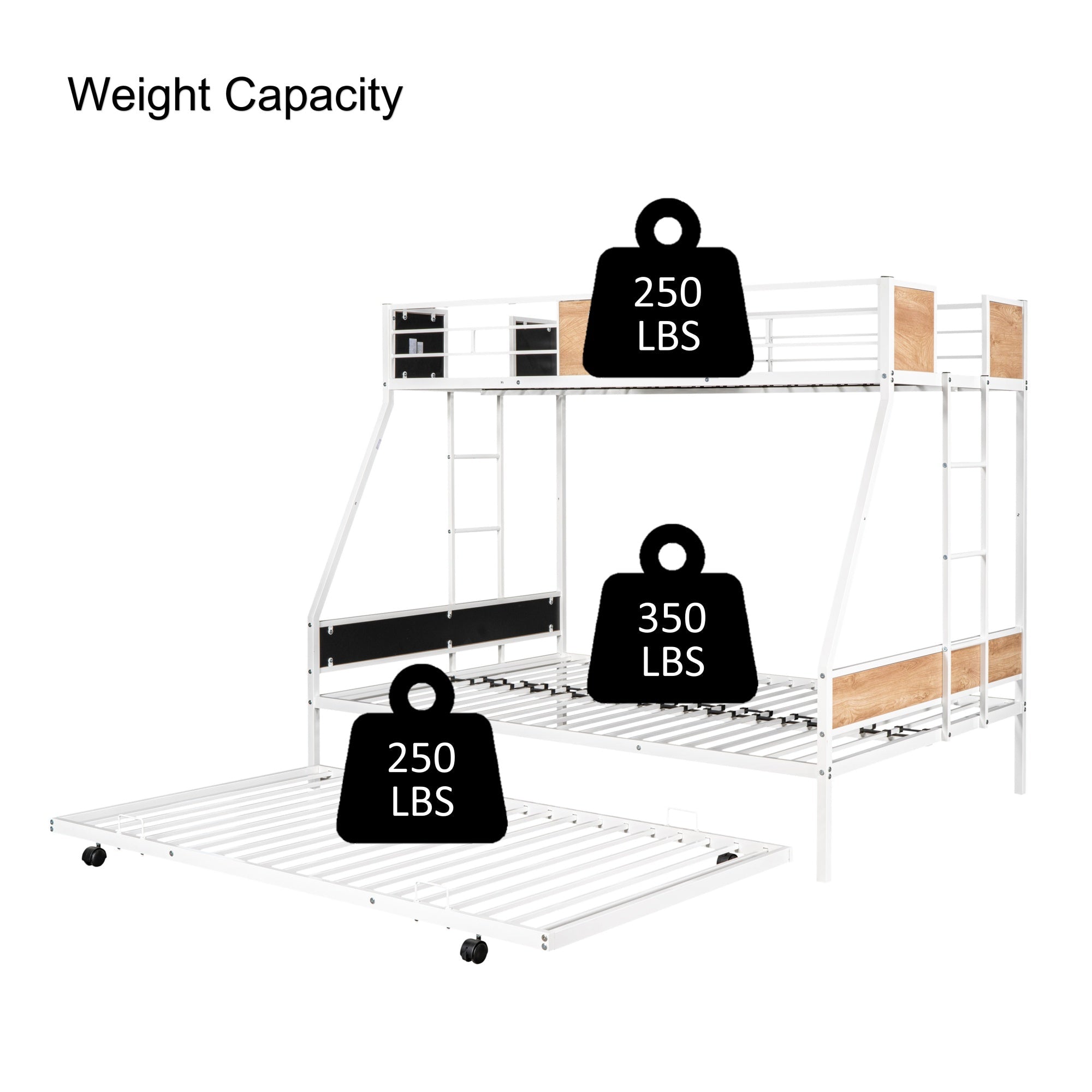 Bellemave® Twin - Over - Full Bunk Bed with Trundle, & W/ 2 Side Ladders & Safety Guardrail - Bellemave