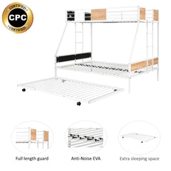 Bellemave® Twin - Over - Full Bunk Bed with Trundle, & W/ 2 Side Ladders & Safety Guardrail - Bellemave
