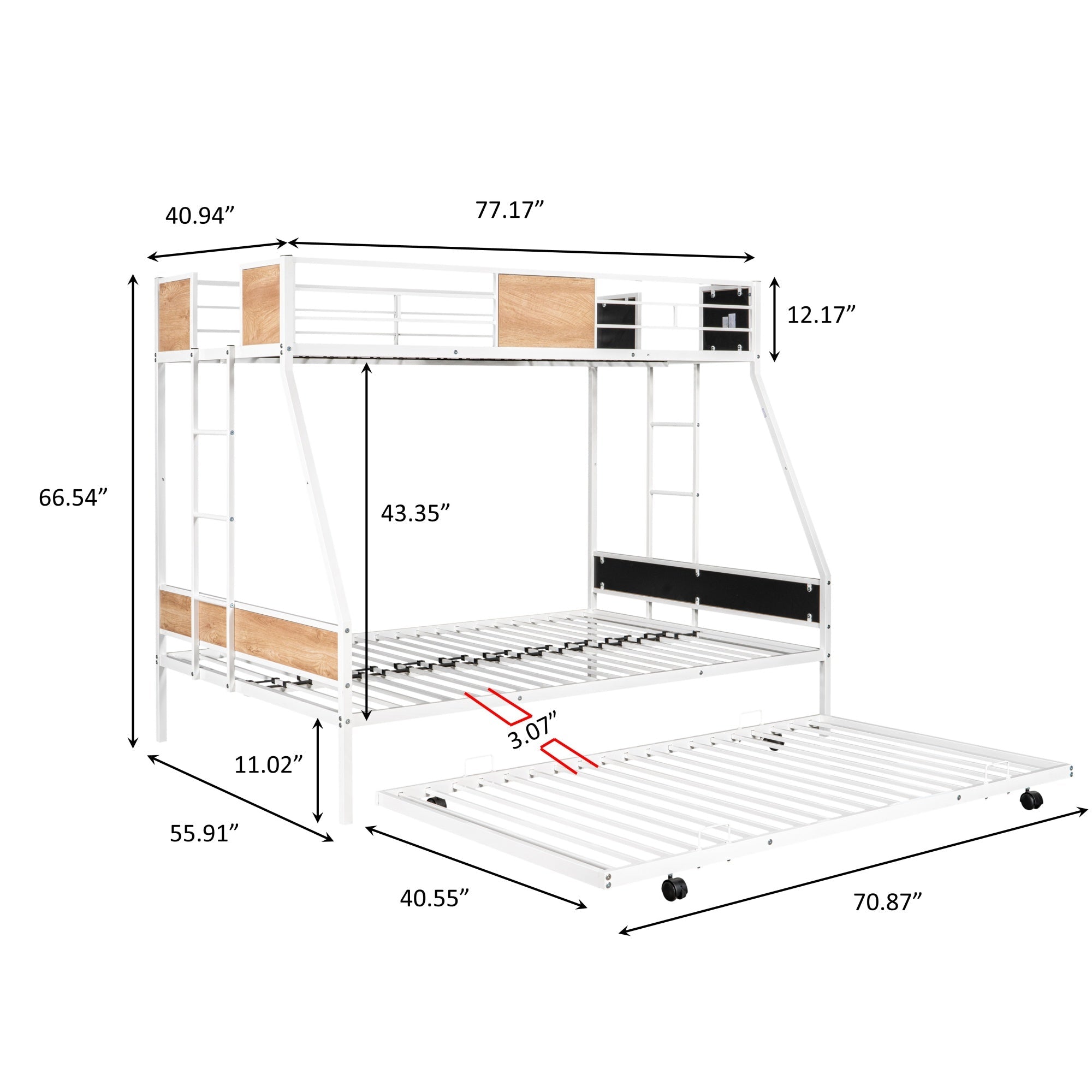 Bellemave® Twin - Over - Full Bunk Bed with Trundle, & W/ 2 Side Ladders & Safety Guardrail - Bellemave