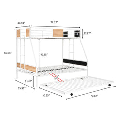 Bellemave® Twin - Over - Full Bunk Bed with Trundle, & W/ 2 Side Ladders & Safety Guardrail - Bellemave