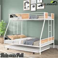 Bellemave® Twin - Over - Full Bunk Bed with Trundle, & W/ 2 Side Ladders & Safety Guardrail - Bellemave