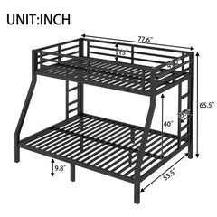 Bellemave® Twin Over Full Bunk Beds for Adults,Heavy Duty Adult Bunk Beds,Metal Bunk Bed Twin Over Full with 2 Ladders for Kids,Teens,Noise - Free,Black - Bellemave