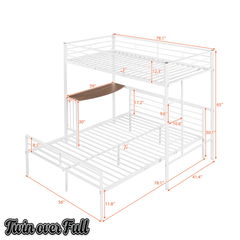 Bellemave® Twin Over Full Bunk Beds with Desk, Metal Bunk Bed Frame for Kids & Teens, Loft Bed with Convertible Design,White - Bellemave
