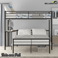 Bellemave® Twin Over Full Bunk Beds with Desk, Metal Bunk Bed Frame for Kids & Teens, Loft Bed with Convertible Design,White - Bellemave