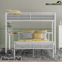 Bellemave® Twin Over Full Bunk Beds with Desk, Metal Bunk Bed Frame for Kids & Teens, Loft Bed with Convertible Design,White - Bellemave