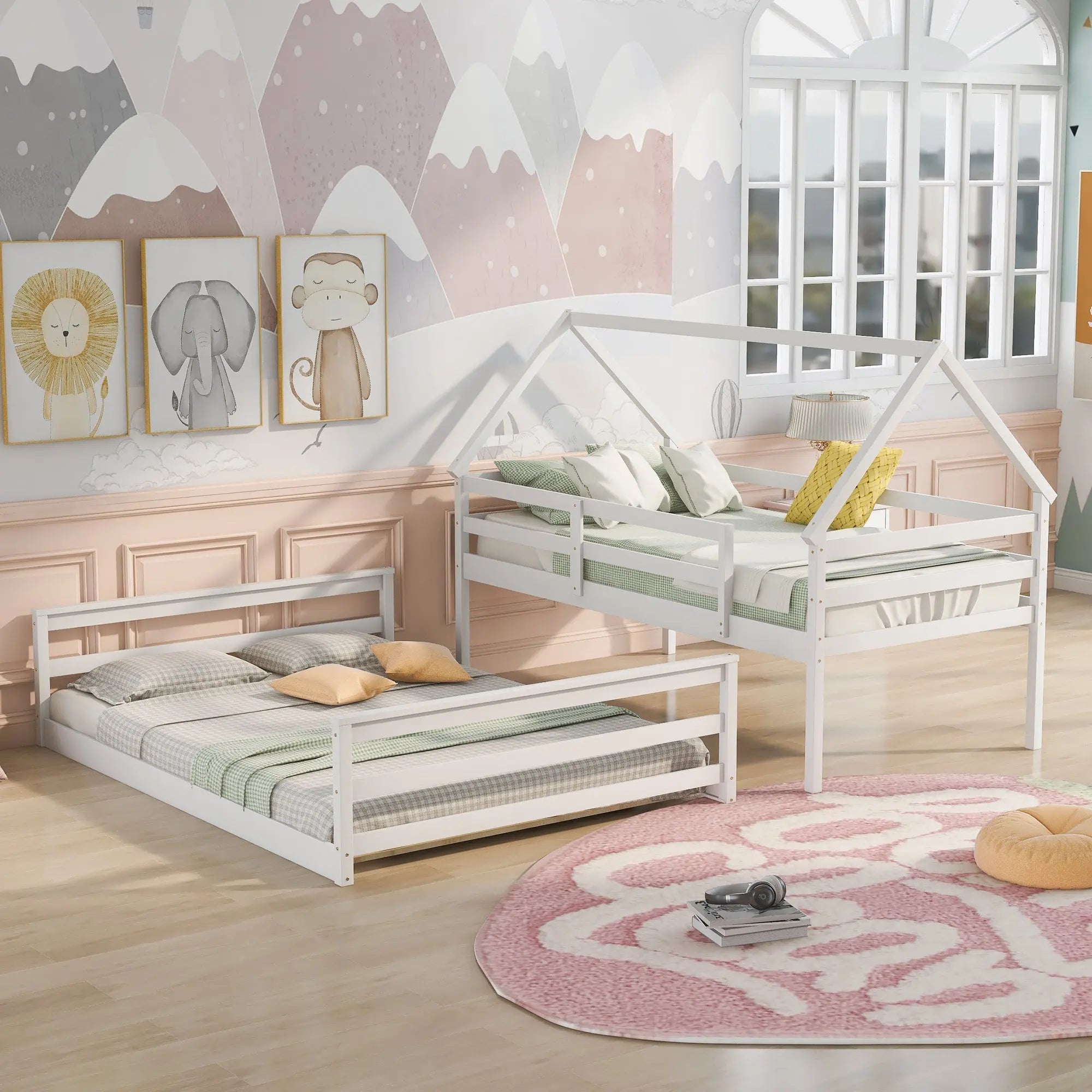 Bellemave® Twin over Full House Bunk Bed with Built - in Ladder - Bellemave