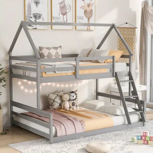 Bellemave® Twin over Full House Bunk Bed with Built - in Ladder - Bellemave