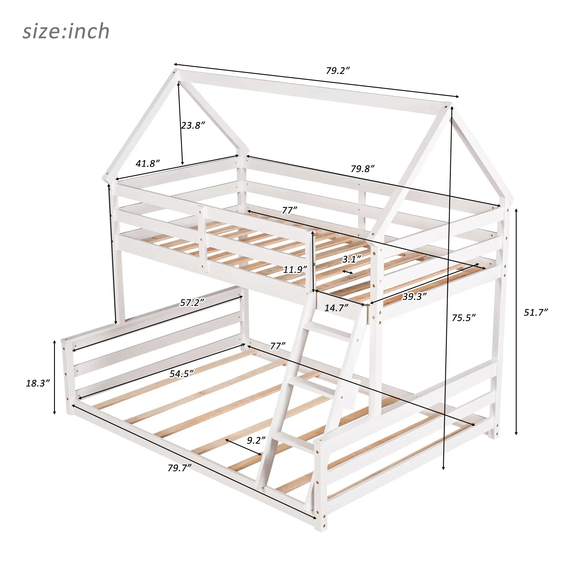 Bellemave® Twin over Full House Bunk Bed with Built - in Ladder - Bellemave